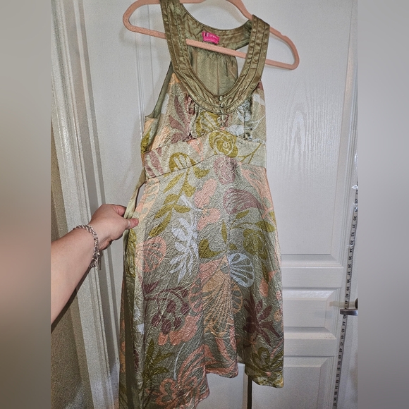 Floral Midi Dress With Invisible Zipper And Satin Waist Tie--100% Acetate Satin - Picture 6 of 15